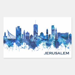 Jerusalem Israel Skyline Blue Sticker