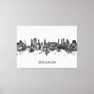 Jerusalem Israel Skyline BW Canvas Print