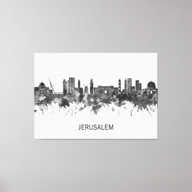 Jerusalem Israel Skyline BW Canvas Print (Front)