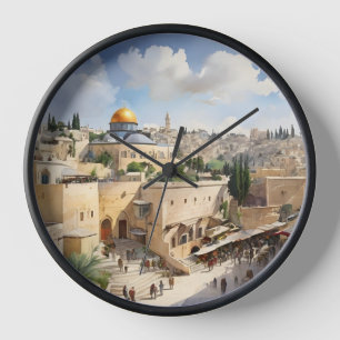 Jerusalem Israel watercolor art Clock