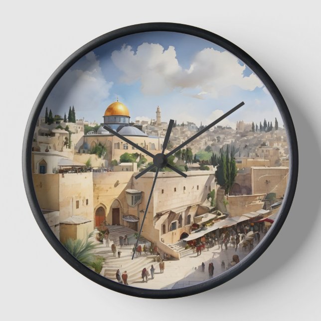 Jerusalem Israel watercolor art Clock (Front)