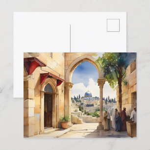 Jerusalem Israel watercolor art Postcard