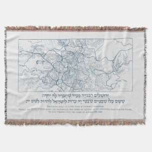 Jerusalem Map: A Psalm Quote in Hebrew and English Throw Blanket