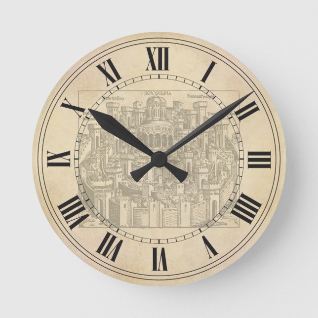 Jerusalem, Medieval Woodcut Round Clock (Front)