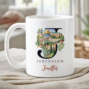 Jerusalem Monogram Letter J Personalized Gift Coffee Mug