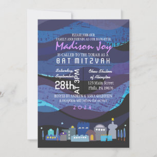 Jerusalem Musical Sky Bar Bat Mitzvah Invitation