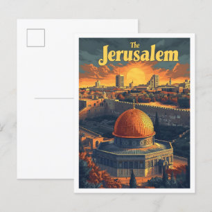 Jerusalem Vintage Art Travel Illustration Postcard