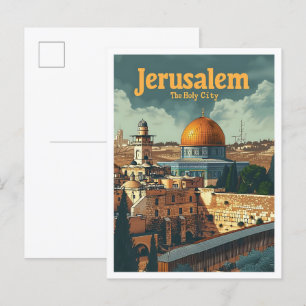 Jerusalem Vintage Art Travel Illustration Postcard