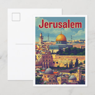 Jerusalem Vintage Art Travel Illustration Postcard