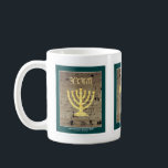Jerusalem "Western Wall" Mug<br><div class="desc">Contains an actual picture of the Western Wall / Kotel in Jerusalem,  Israel.
A highlighted section has been used to create the Menorah (Candelabra).
The name of God in ancient Hebrew characters appears above the Menorah.</div>