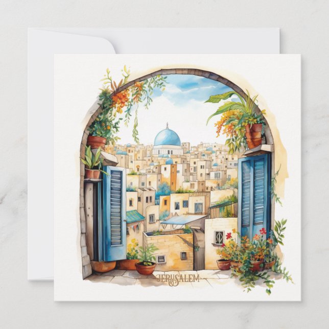 Jerusalem Window View Illustration Holiday Card (Front)