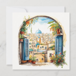 Jerusalem Window View Illustration Holiday Card