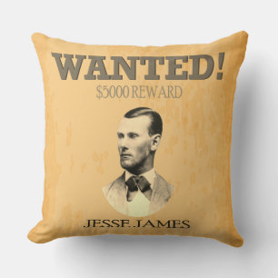 Jesse James American Outlaw Reward Poster  Throw Pillow