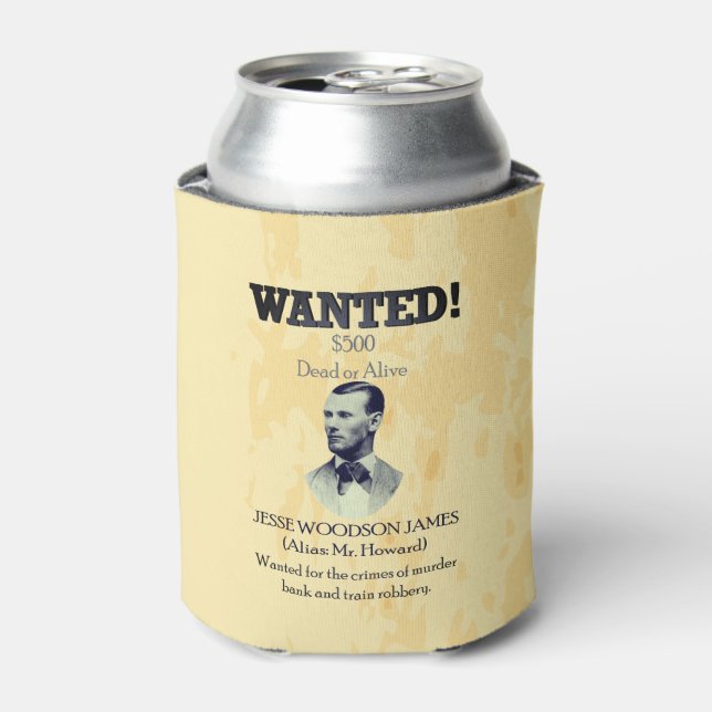 Jesse James Wanted Outlaw 🚨 Wild West USA  Can Cooler (Can Front)