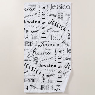 Jessica Custom Name Black White Beach Towel