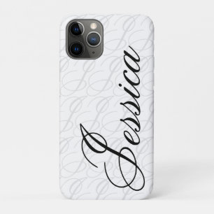 Jessica Custom Name Elegant Script Black White iPhone 11 Pro Case