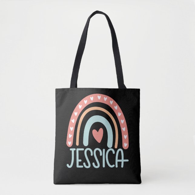Jessica Name Personalized Rainbow Tote Bag (Front)