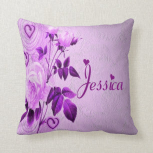 Jessica purple floral hearts throw pillow