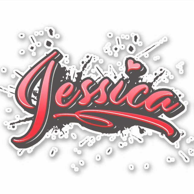 Jessica red Heart Graffiti Sticker (Front)