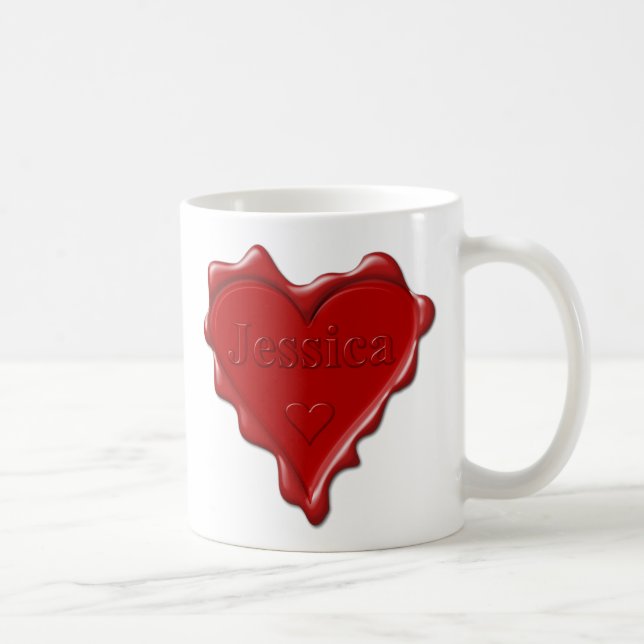 Jessica. Red heart wax seal with name Jessica Coffee Mug (Right)