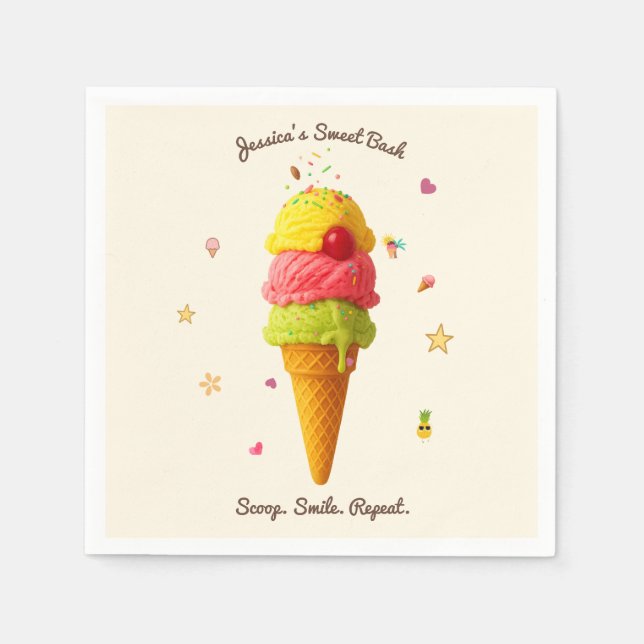 Jessica’s Sweet Bash – Ice Cream Party Design Napkin (Front)