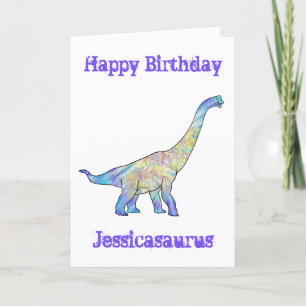 Jessica saurus Colourful Brachiosaurus Dinosaur Holiday Card