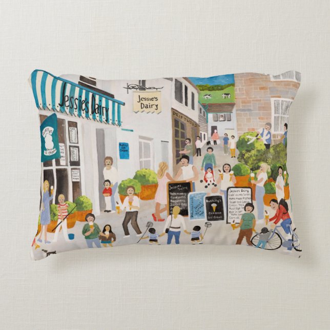 Jessies Dairy in Mousehole Decorative Pillow (Front)