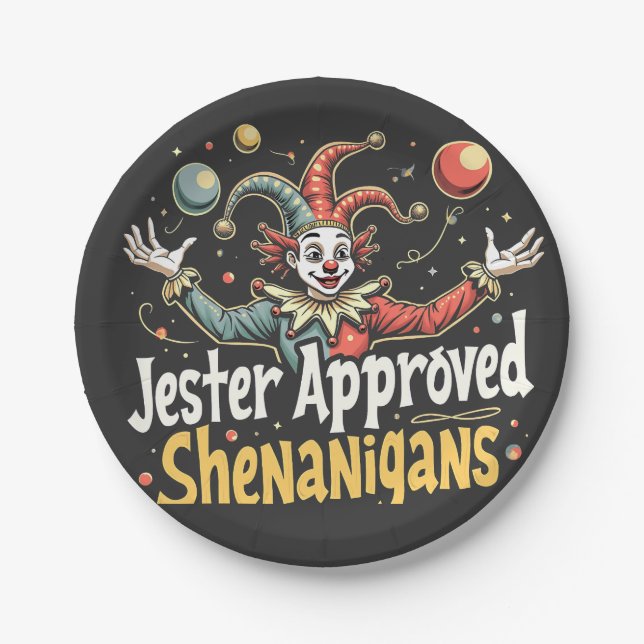 Jester Approved Shenanigans Circus Clown  Paper Plate (Front)