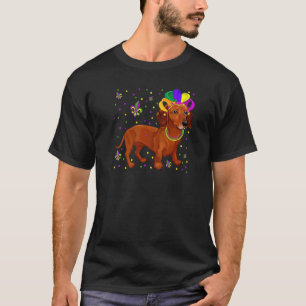 Jester Beads Mask Dachshund Dog Owner Mardi Gras T-Shirt
