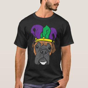 Jester Hat Boxer Dog Face Mardi Gas Funny Men Wome T-Shirt