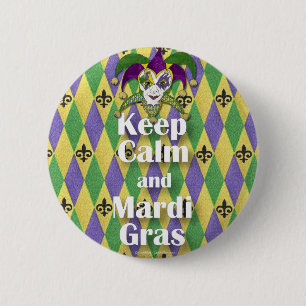 Jester Mask Keep Calm and Mardi Gras 2 Inch Round Button