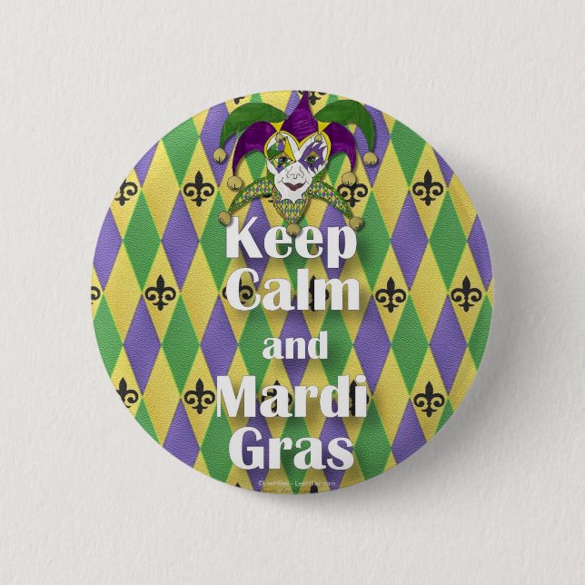 Jester Mask Keep Calm and Mardi Gras 2 Inch Round Button (Front)