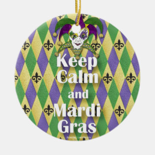 Jester Mask Keep Calm and Mardi Gras Ceramic Ornament