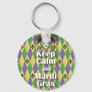 Jester Mask Keep Calm and Mardi Gras Keychain
