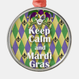 Jester Mask Keep Calm and Mardi Gras Metal Ornament