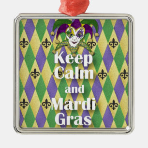Jester Mask Keep Calm and Mardi Gras Metal Ornament