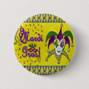 Jester Mask Mardi Gras Harlequin 2 Inch Round Button