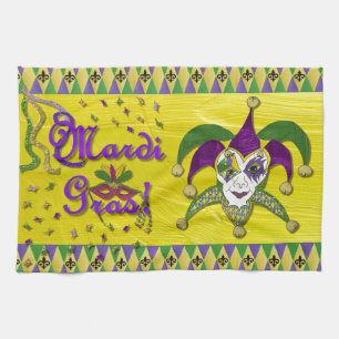 Jester Mask Mardi Gras Harlequin Kitchen Towel