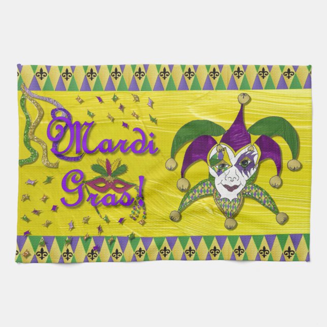 Jester Mask Mardi Gras Harlequin Kitchen Towel (Horizontal)