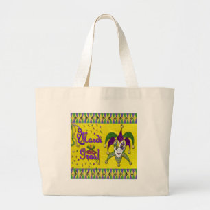 Jester Mask Mardi Gras Harlequin Large Tote Bag