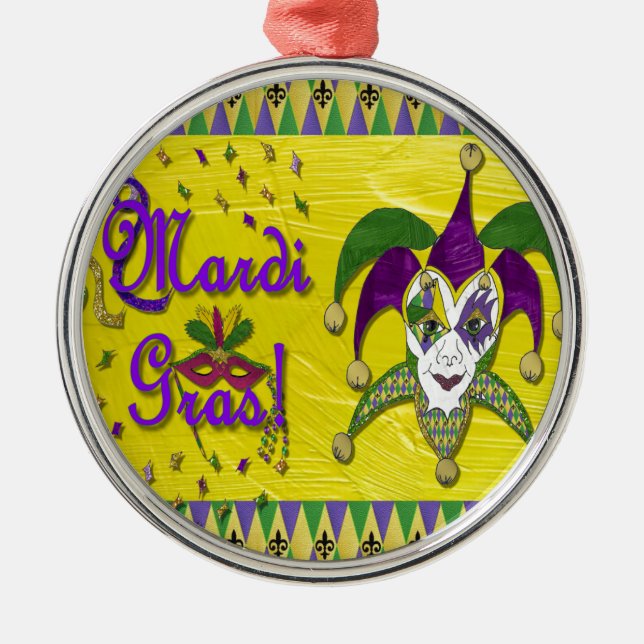 Jester Mask Mardi Gras Harlequin Metal Ornament (Front)