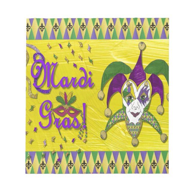 Jester Mask Mardi Gras Harlequin Notepad (Front)
