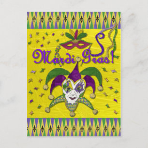 Jester Mask Mardi Gras Harlequin Postcard