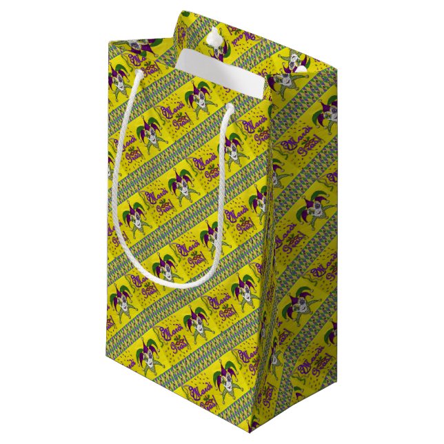 Jester Mask Mardi Gras Harlequin Small Gift Bag (Front Angled)