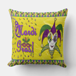 Jester Mask Mardi Gras Harlequin Throw Pillow