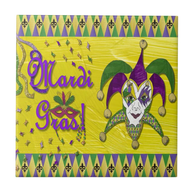 Jester Mask Mardi Gras Harlequin Tile (Front)