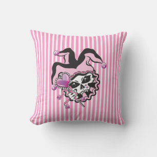 Jester of Hearts Skull Throw Pillow