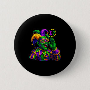 Jester Saying Six Seven 67 6 7 Meme Mardi Gras Fat 2 Inch Round Button