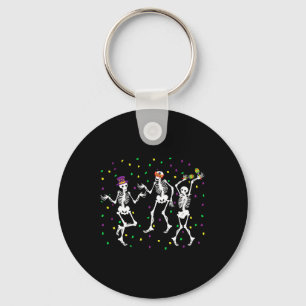 Jester Skeleton Dancing Mardi Gras Bones Carnival Keychain