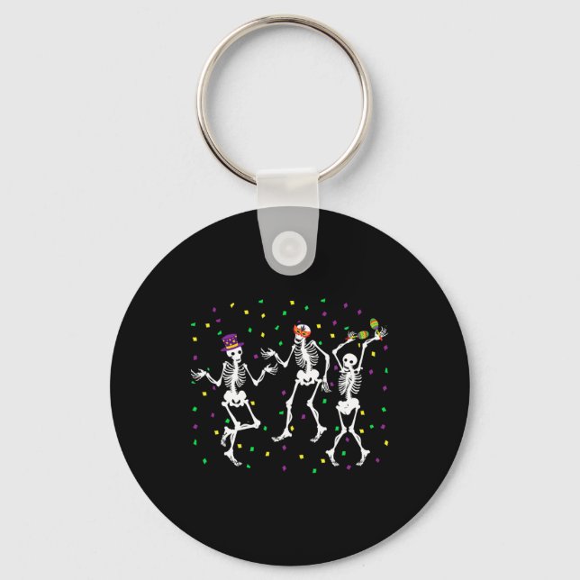 Jester Skeleton Dancing Mardi Gras Bones Carnival  Keychain (Front)